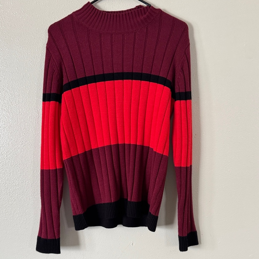 Tahari Ribbed Cowl Sweater - Burgundy and Red